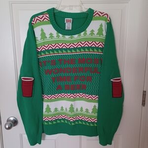 Ugly Christmas Sweater Green with Red SOLO Beer Cup Design FUNNY XL